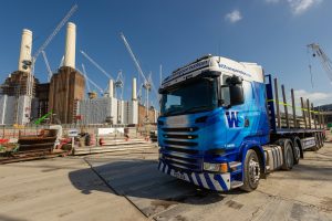 Lorry at city centre construction site