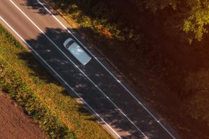 aerial van caravan driving on road
