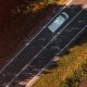 aerial van caravan driving on road