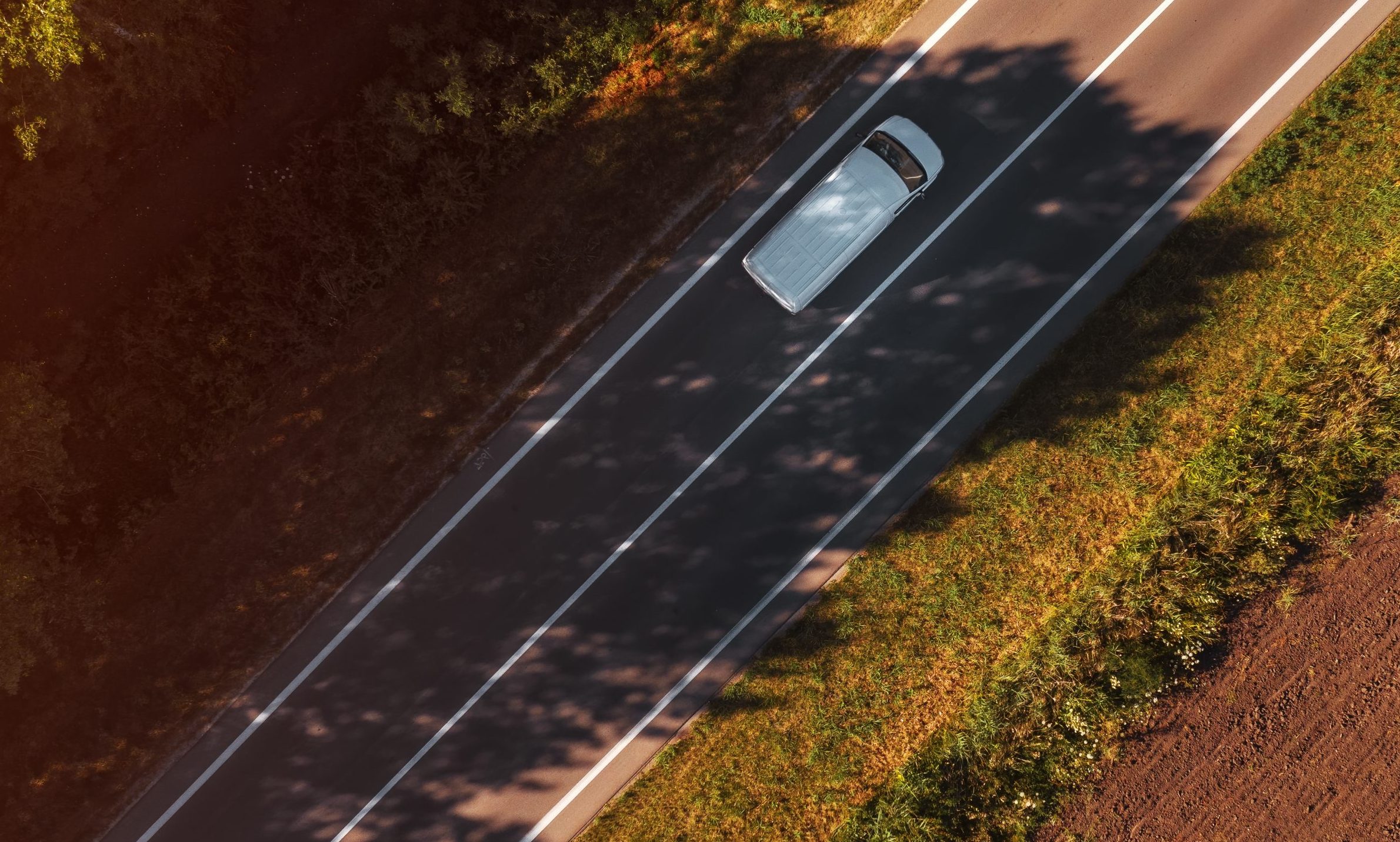 aerial van caravan driving on road