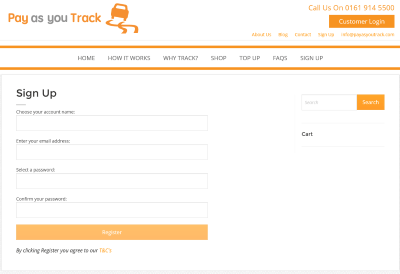 Diy Tracker - Pay as you Track registration